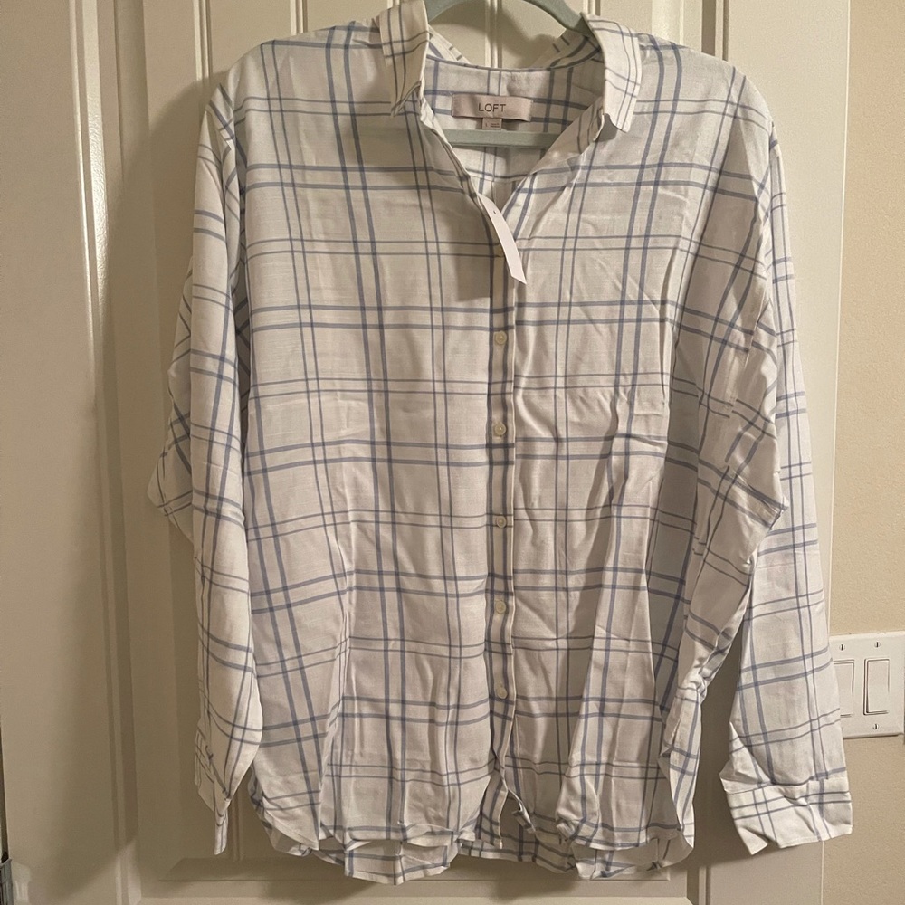 Loft Long Sleeve Windowpane Top